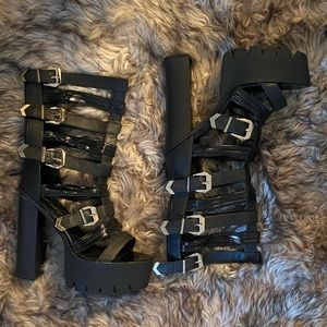 Chunky high heeled boots